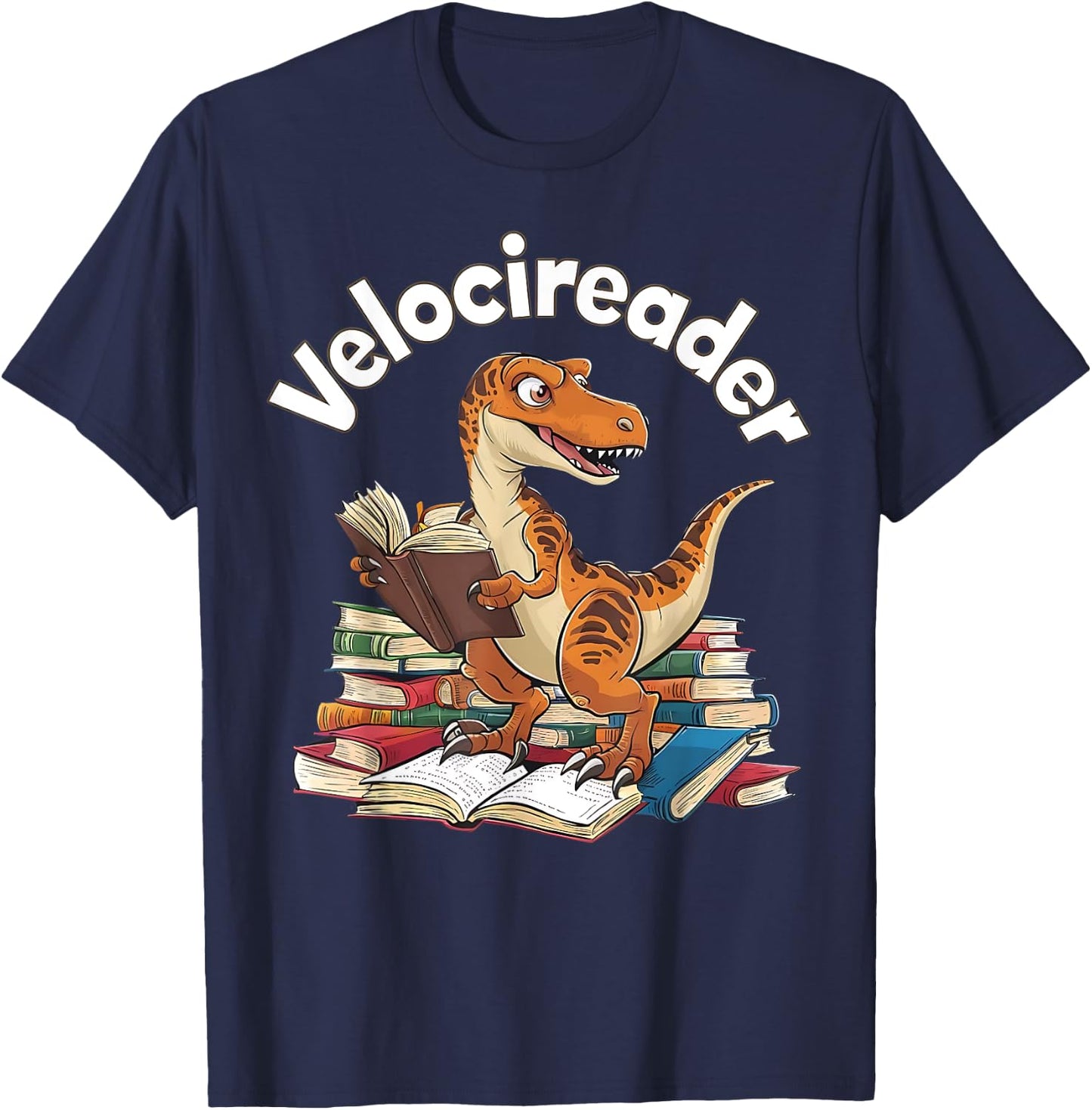 Velocireader Funny Velociraptor Dinosaur Reading Book Lover T-Shirt - T-Shirt | Navy