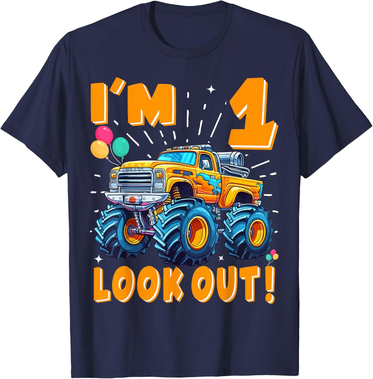 One 1st Birthday Boy Monster Truck Car 1 Year Old T-Shirt - T-Shirt | Navy