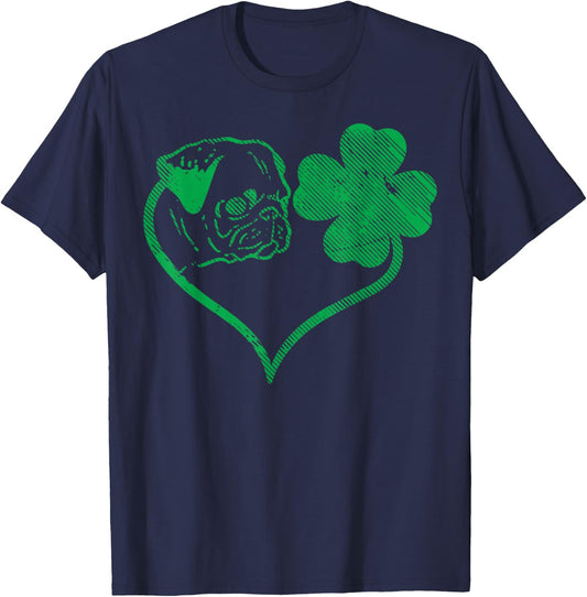 Irish Pug Face Shamrock Clover St Patricks Day Dog Owner T-Shirt - T-Shirt | Navy