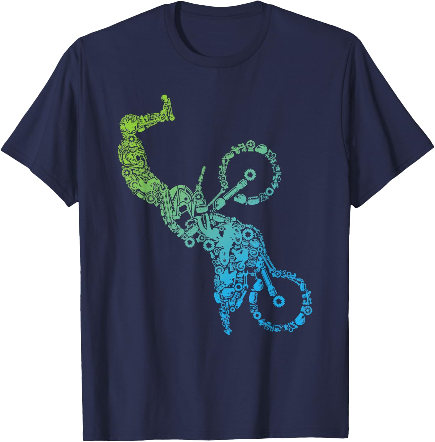 Mechanical Motocross Rider Steampunk Dirt Bike Freestyle MX T-Shirt - T-Shirt | Navy