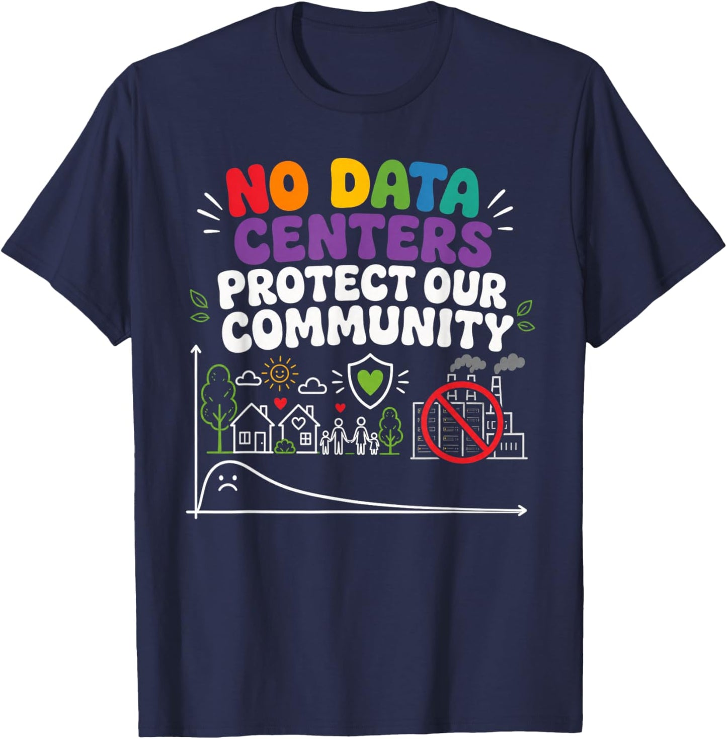 No Data Centers Protect Our Community Retro T-Shirt - T-Shirt | Navy