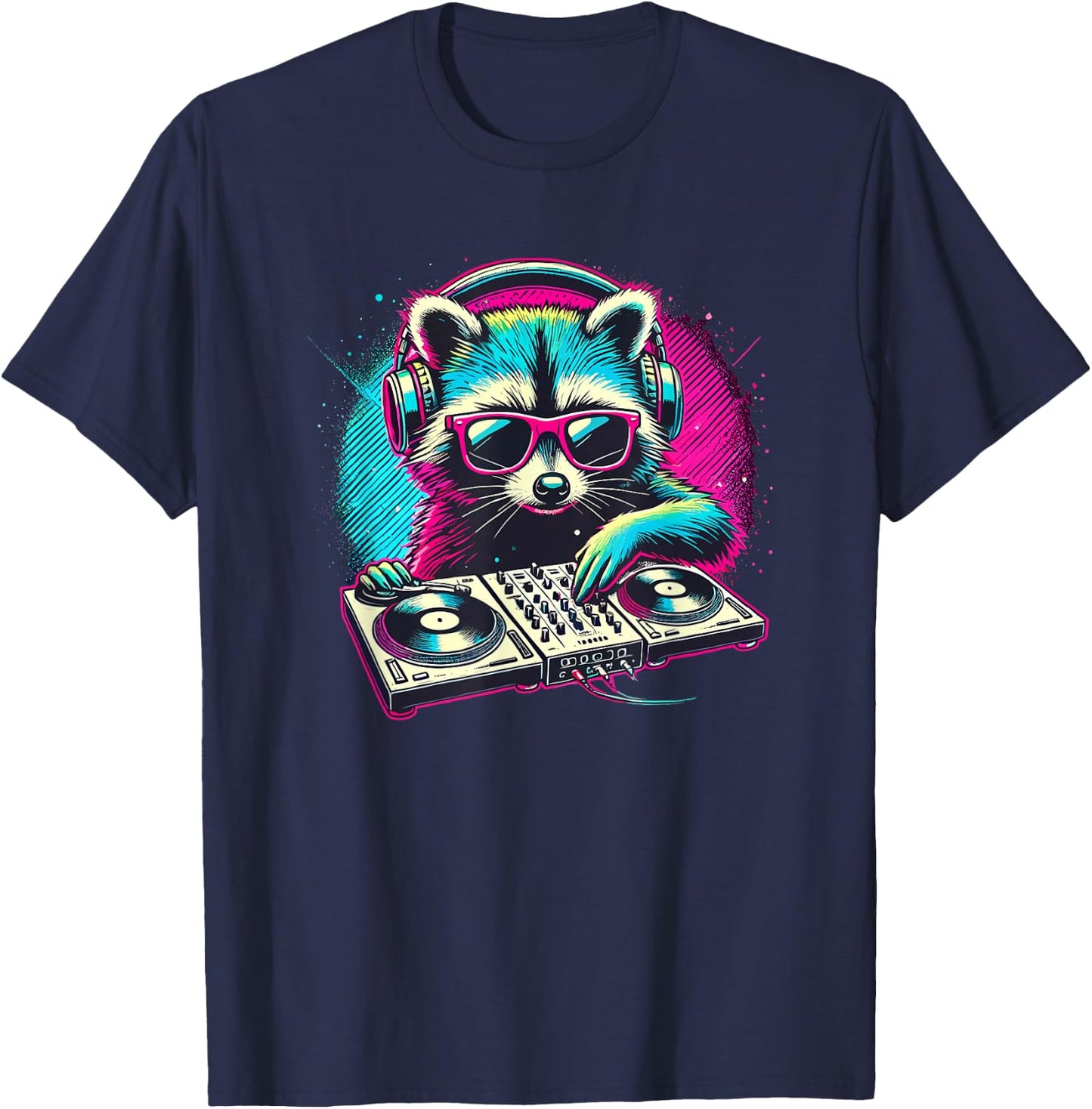 Cute Raccoon DJ Party Music Trash Panda Raccoons T-Shirt - T-Shirt | Navy