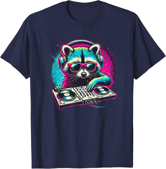 Cute Raccoon DJ Party Music Trash Panda Raccoons T-Shirt - T-Shirt | Navy