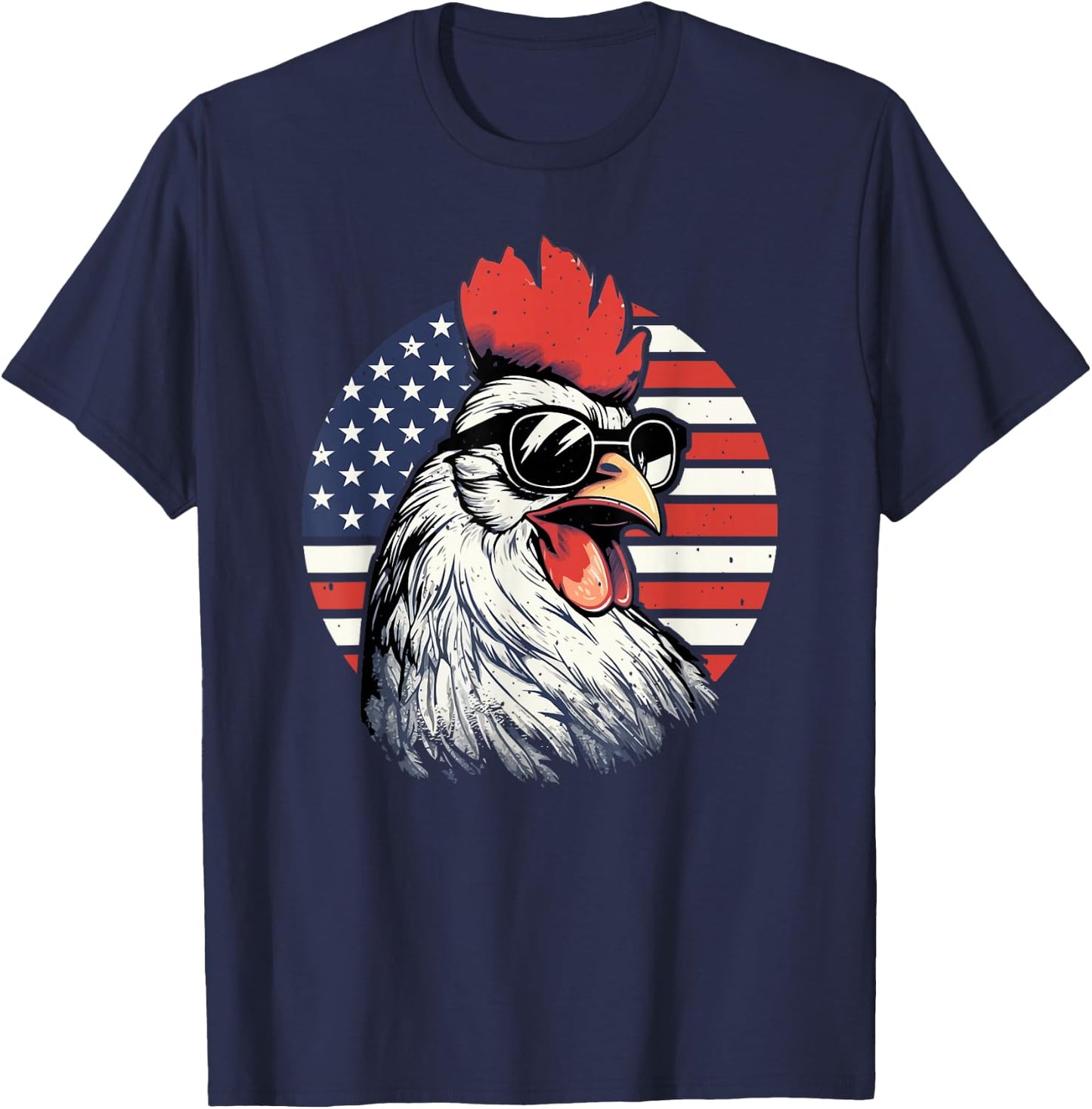 Patriotic Rooster in front of an American Flag 4th of July Kids Men T-Shirt - T-Shirt | Navy