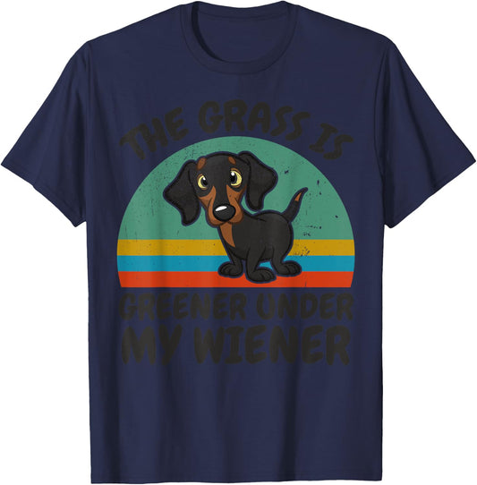 Dachshund-Shirt The Grass Greener Under My Wiener-Dog Funny T-Shirt - T-Shirt | Navy
