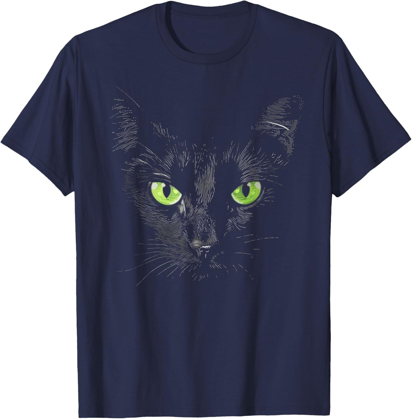 Funny Black Cat Face Green Eyes Kitten Halloween Costume Women Kids T-Shirt - T-Shirt | Navy