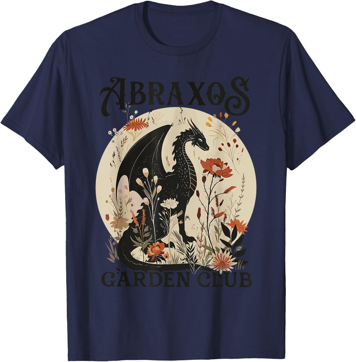 Abraxos Flower Garden Club Book Lover Fantasy Dragon Bookish T-Shirt - T-Shirt | Navy