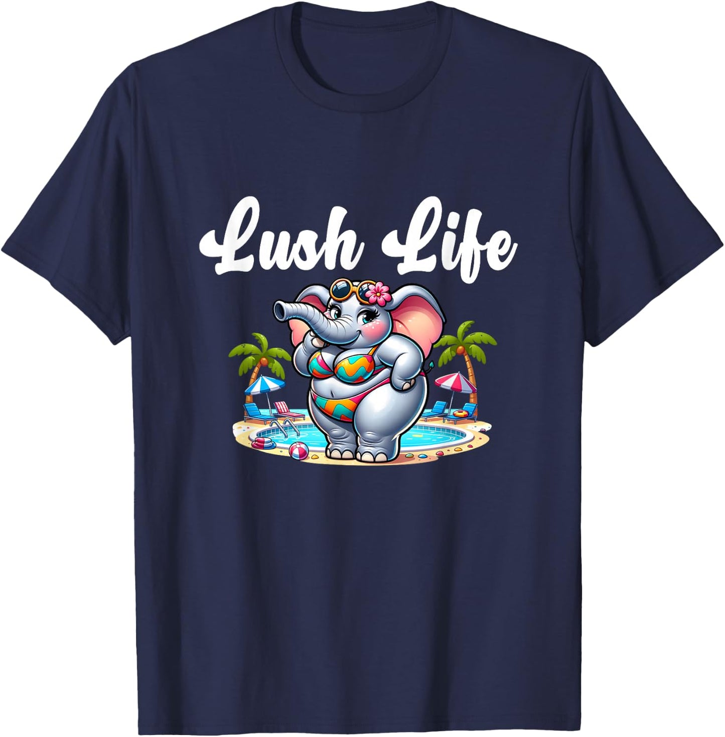 Lush Life - Sexy Elephant Thicc Body Pride Tropical Island T-Shirt - T-Shirt | Navy