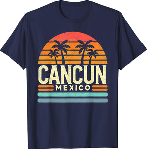 Cancun Designs By ShirtZilla Cancun Mexico Retro Beach Souvenir -Adults , Black, Small T-Shirt - T-Shirt | Navy