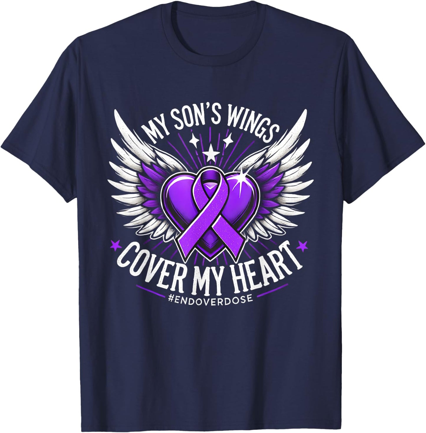 Overdose Awareness Month For Son Purple Ribbon T-Shirt - T-Shirt | Navy