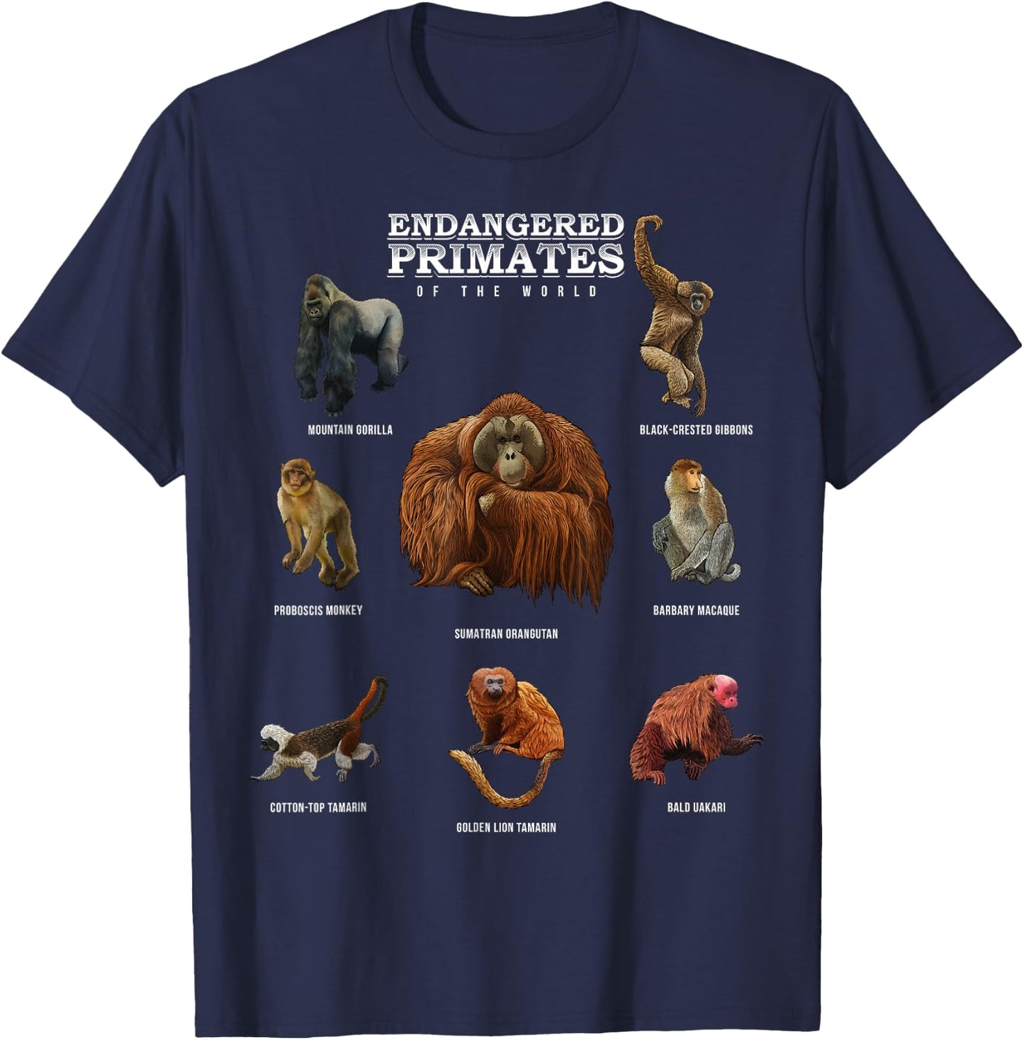 Endangered Primates of the World Shirt Wildlife Zoology Wild T-Shirt - T-Shirt | Navy