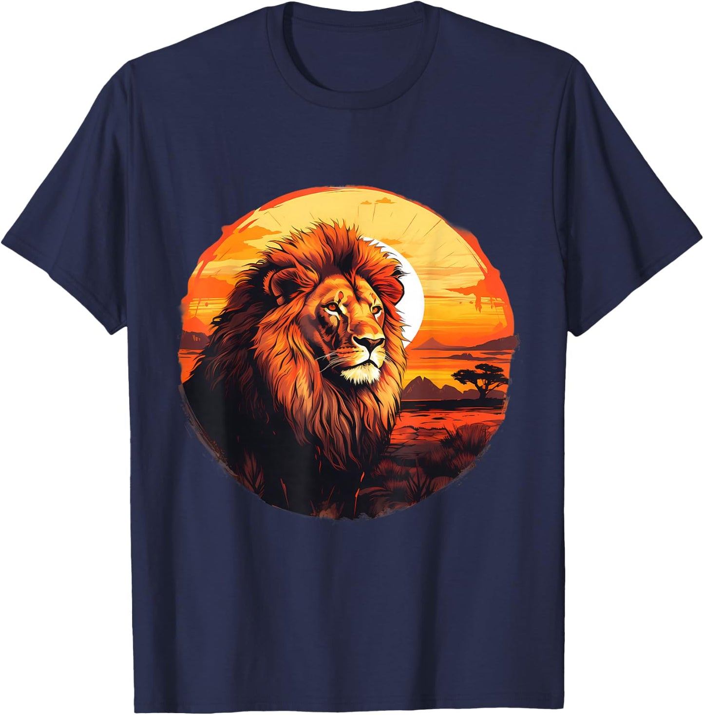Lion Nature Wildlife African Animal Lovers Savanna Sunset T-Shirt - T-Shirt | Navy