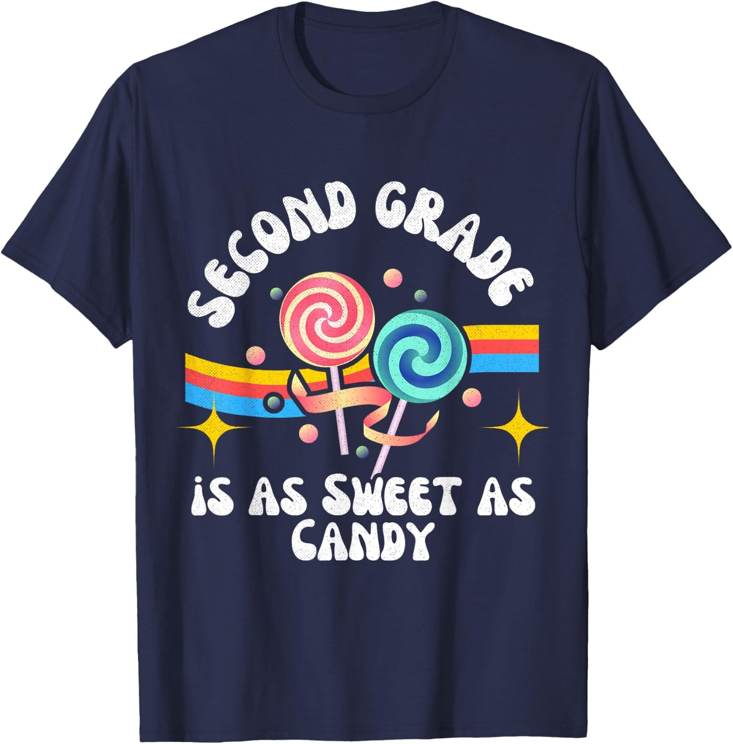 Second Grade Sweet as Candy Groovy Back-to-School Lollipops T-Shirt - T-Shirt | Navy
