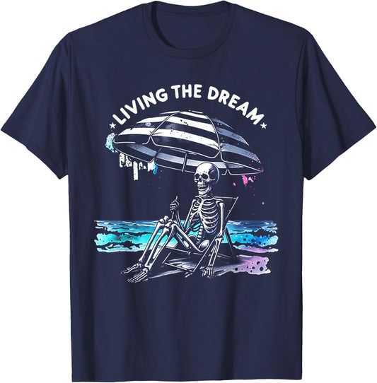 Skeleton Living The Dream T-Shirt - T-Shirt | Navy