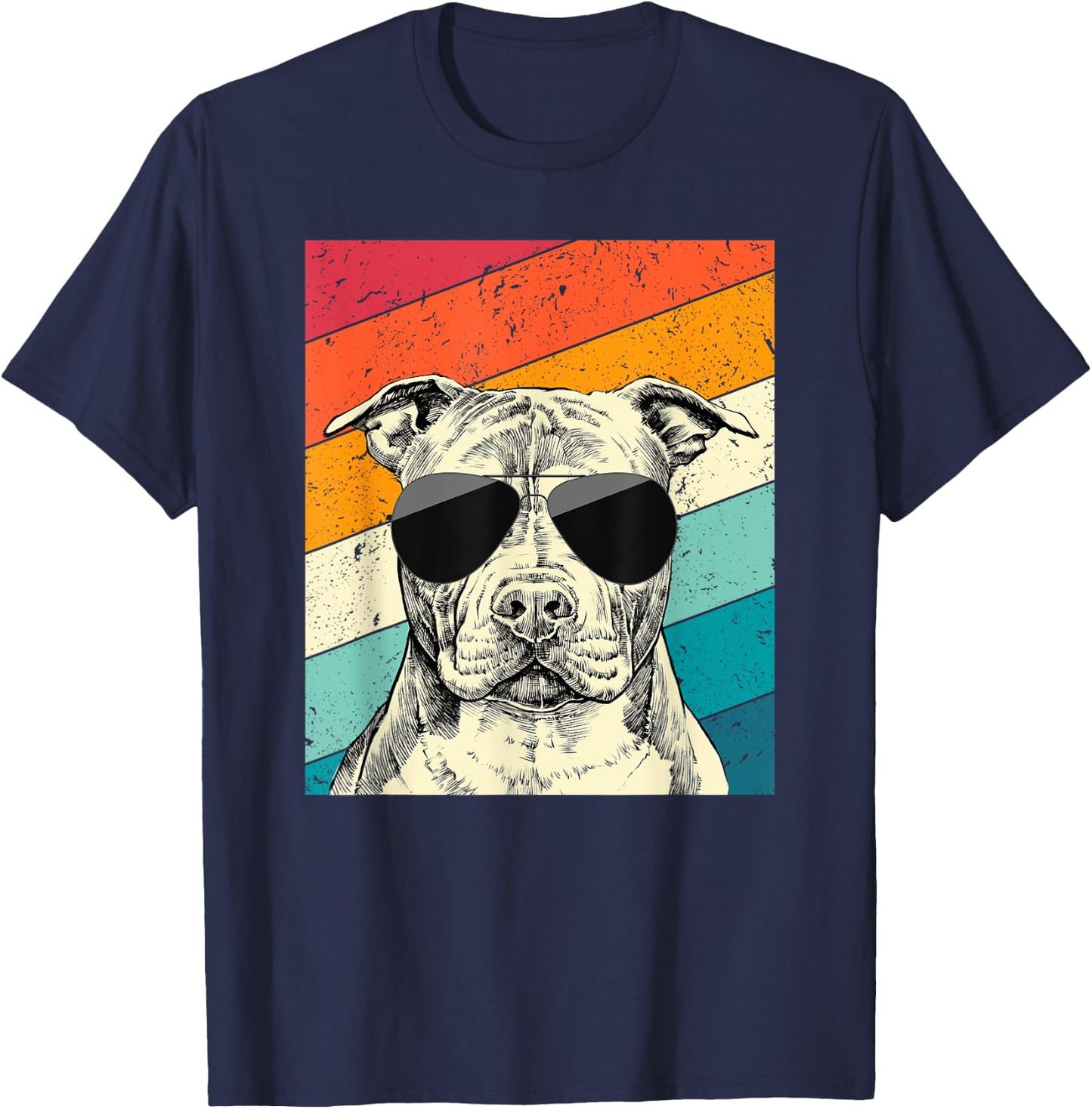 Retro Vintage Pit Bull with Sunglasses Pittie Dog Lovers T-Shirt - T-Shirt | Navy