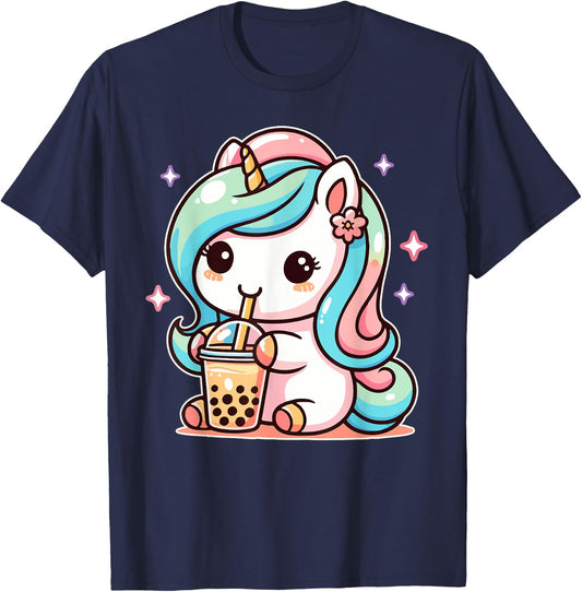 Milk Tea Unicorn Kawaii Unicorn Drinks Boba Tea Bubble Tea T-Shirt - T-Shirt | Navy