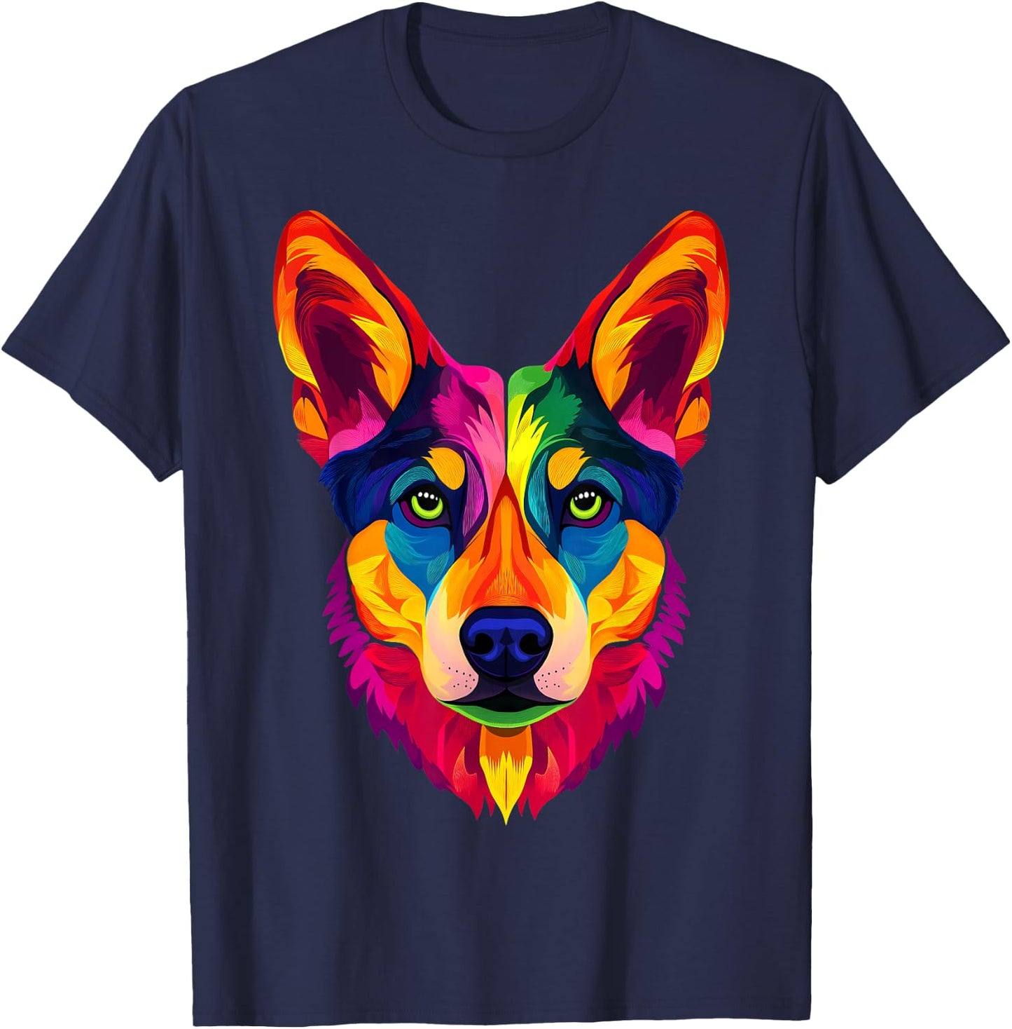 Colorful Dingo Face Ancient Australian Dog Wild Animal Black T-Shirt - T-Shirt | Navy