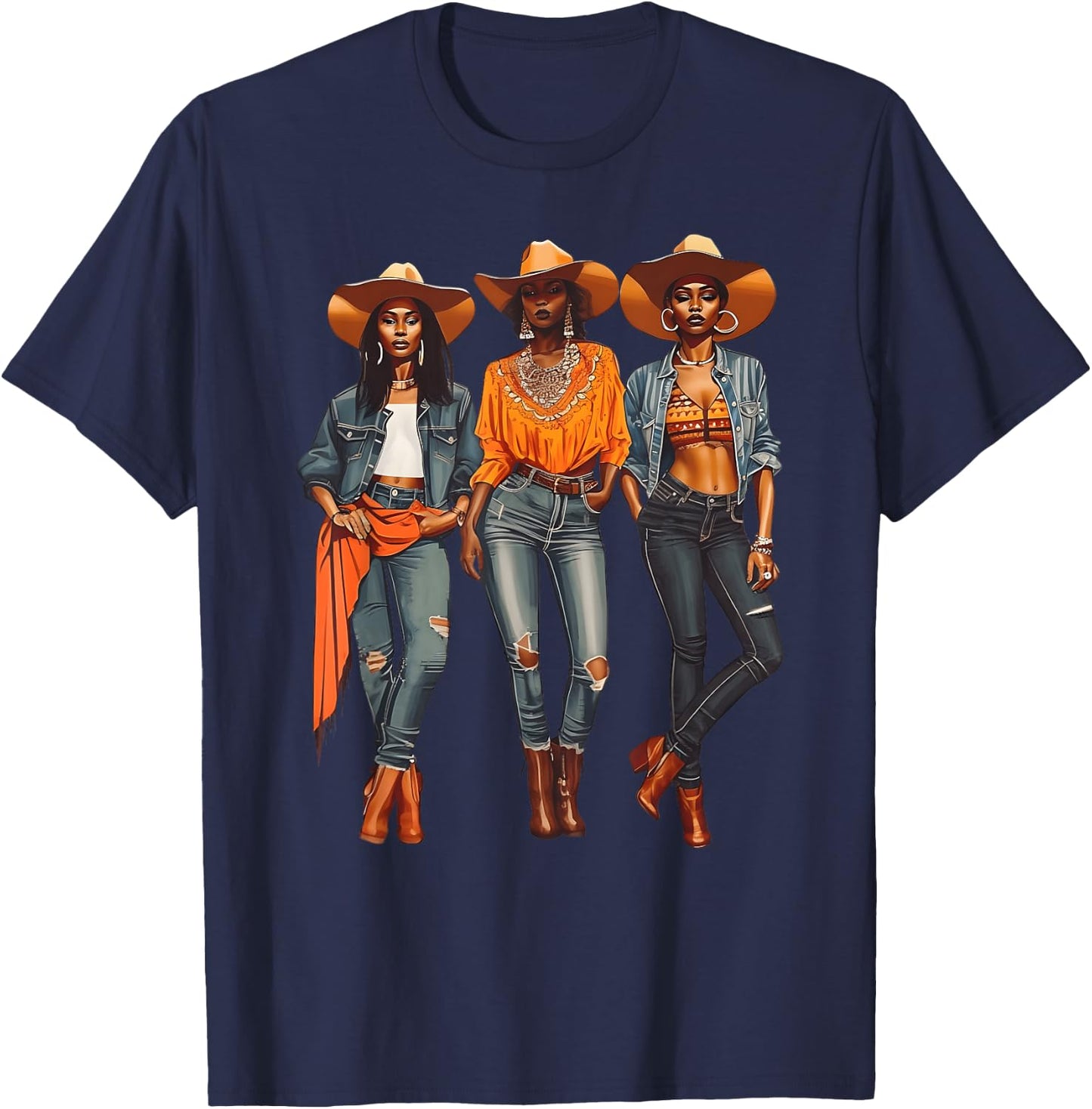 Black Cowgirl Western Rodeo Melanin Black History Texas T-Shirt - T-Shirt | Navy