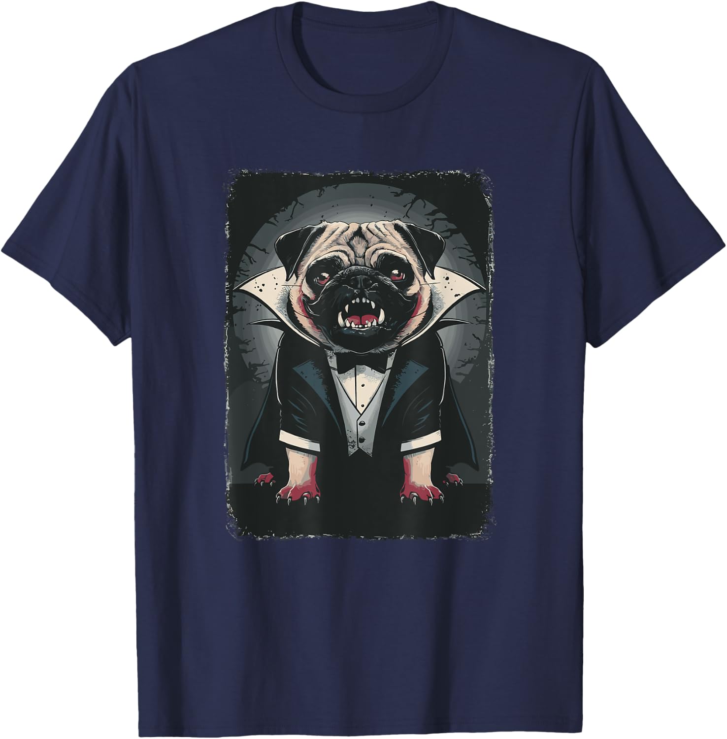 Halloween Vampire Pug Pugs T-Shirt - T-Shirt | Navy