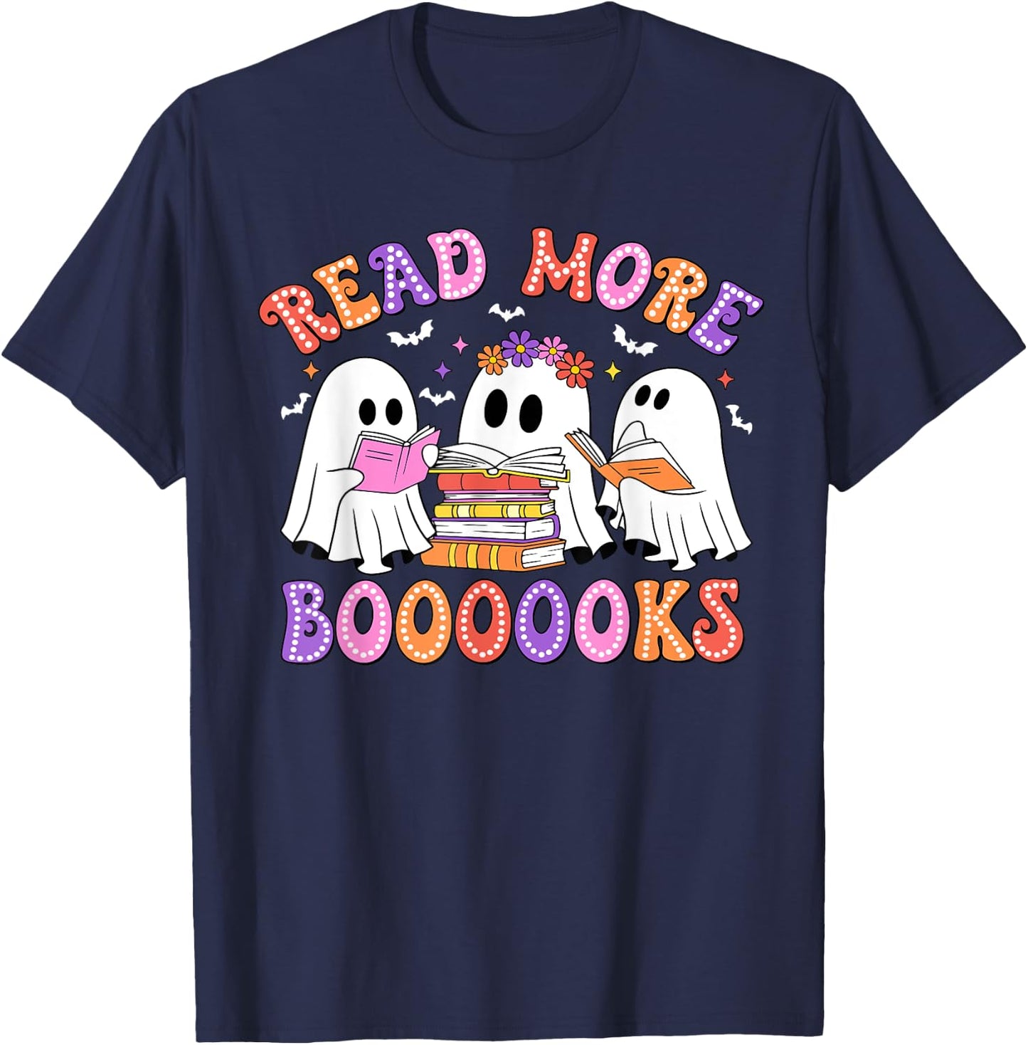 Trick Or Teach Read More Boooooks Teacher Ghost Halloween T-Shirt - T-Shirt | Navy
