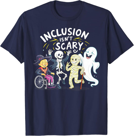 Inclusion Isn't Scary Teacher Skeleton Ghost Cute Halloween T-Shirt - T-Shirt | Navy