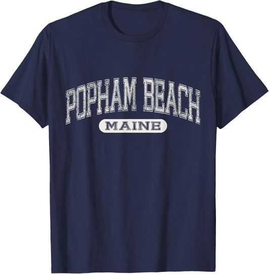 Vintage Popham Beach Maine Distressed Beach Classic T-Shirt - T-Shirt | Navy