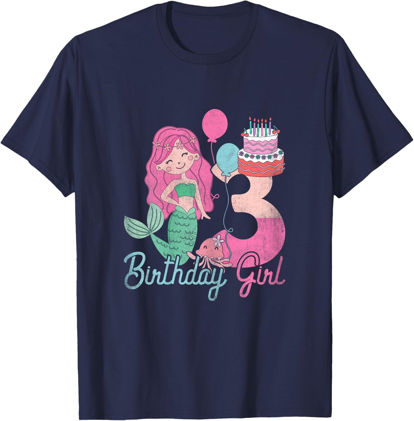 3 Years Old Birthday Girl Gifts Mermaid 3rd Birthday T-Shirt - T-Shirt | Navy