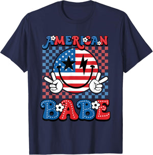 Groovy Retro 4th Of July American Girls Babe USA Patriotic T-Shirt - T-Shirt | Navy