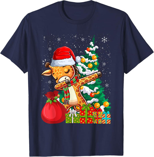 Dabbing Giraffe Santa Christmas Kids Boys Girls T-Shirt - T-Shirt | Navy