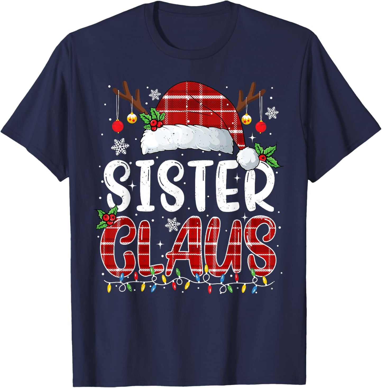 Sister Claus Christmas Lights Pajama Family Matching T-Shirt - T-Shirt | Navy