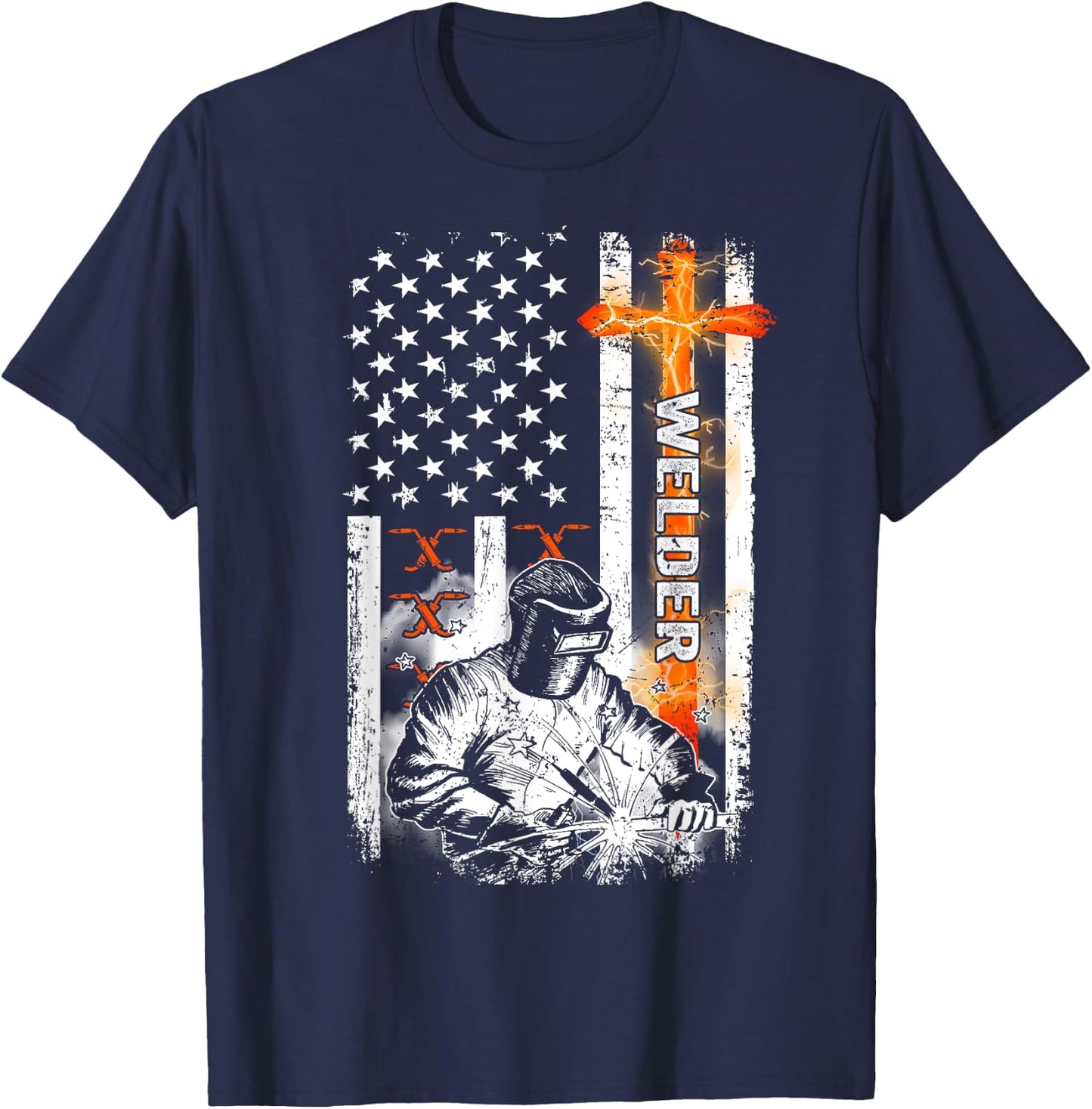 Welder American Flag Welding Fusing Material Funny Technical T-Shirt - T-Shirt | Navy