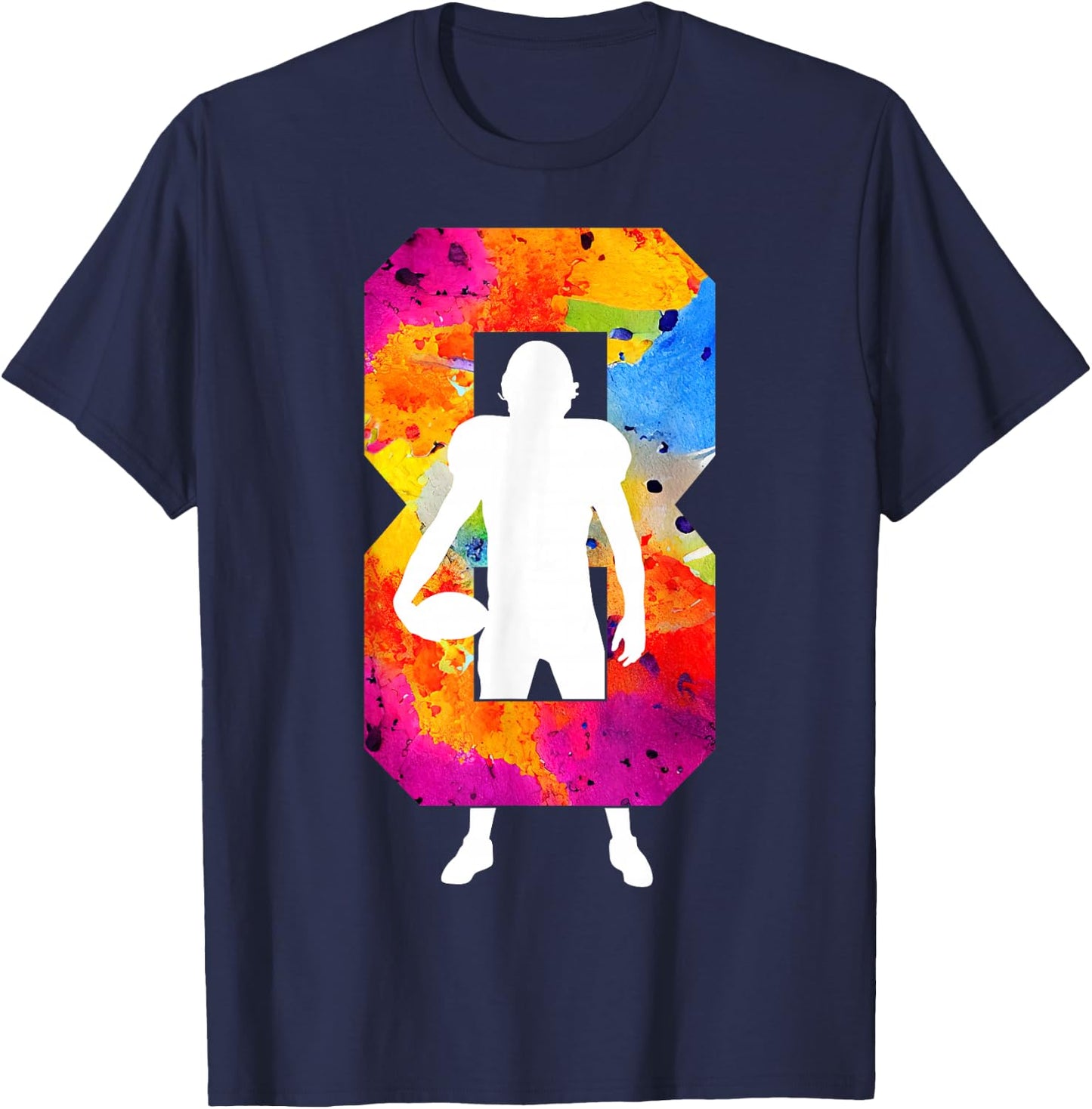 Number 8 Years Football 8th Birthday T-Shirt - T-Shirt | Navy