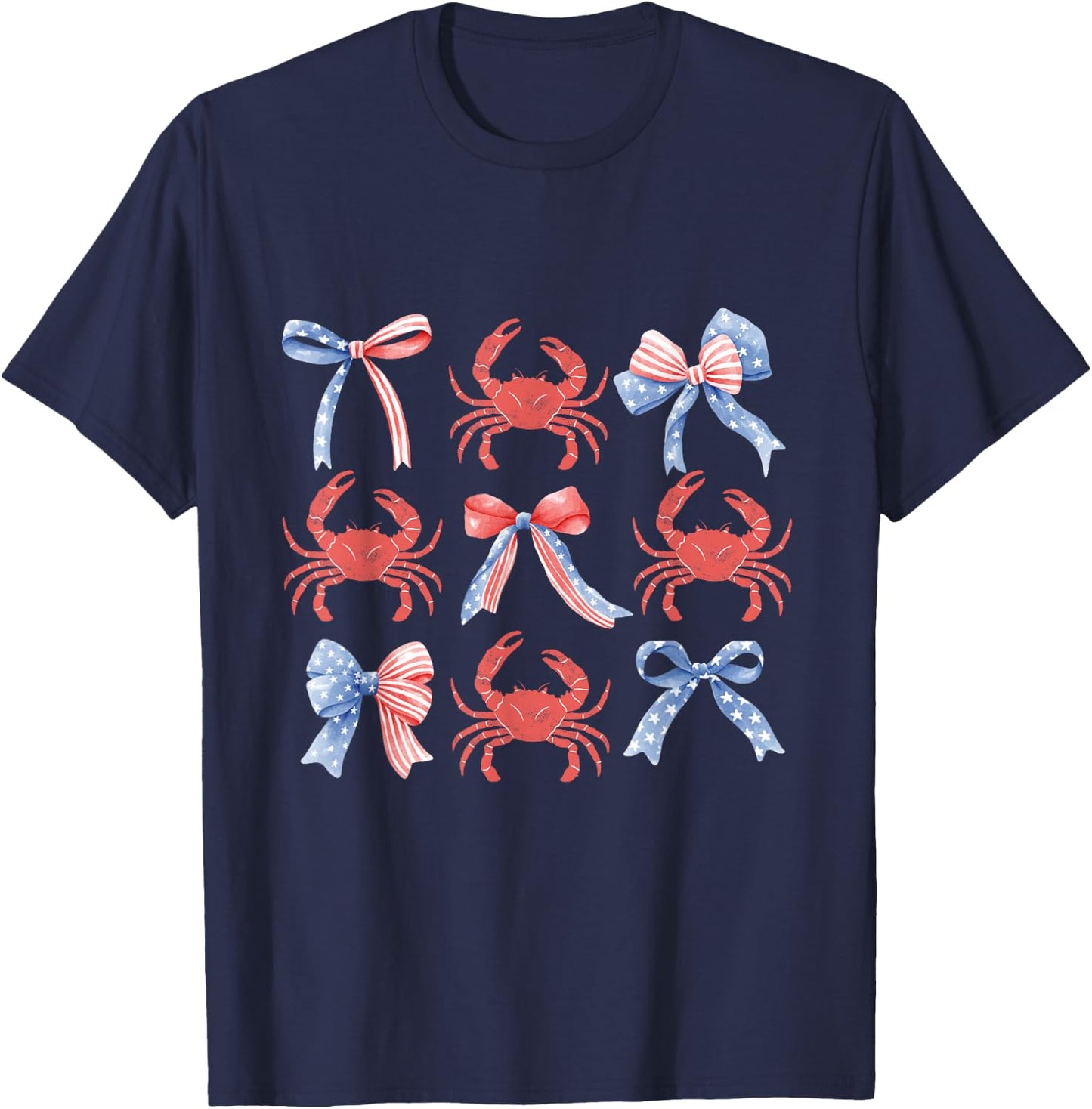 Pink Bows Cute Coquette Crab y2k Girl Aesthetic USA coastal T-Shirt - T-Shirt | Navy