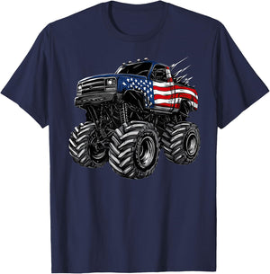 Monster Truck USA Flag American Patriotic design T-Shirt - T-Shirt | Navy