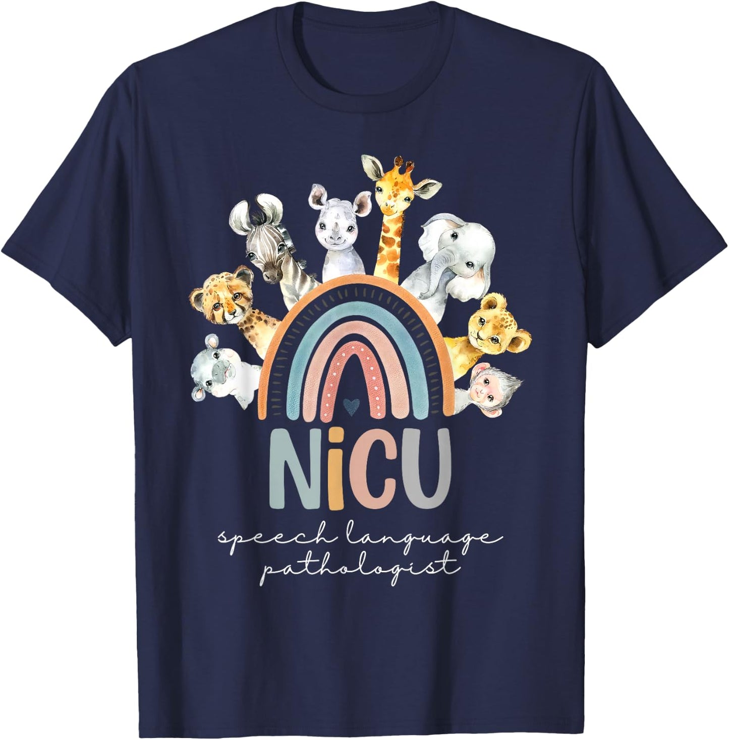 Rainbow Cute Animal NICU SLP Nurse Speech Language Pathology T-Shirt - T-Shirt | Navy