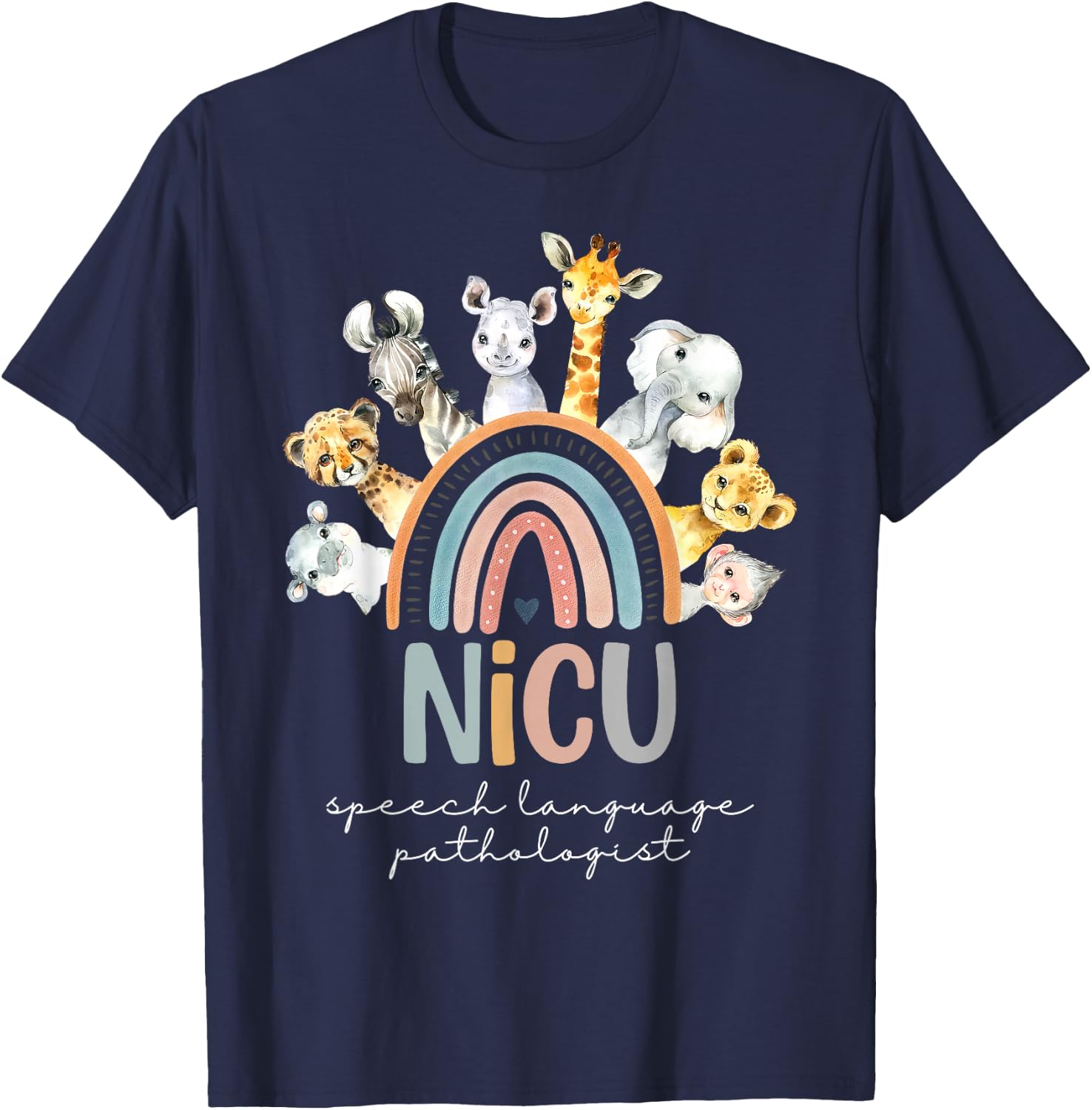 Rainbow Cute Animal NICU SLP Nurse Speech Language Pathology T-Shirt - T-Shirt | Navy