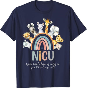 Rainbow Cute Animal NICU SLP Nurse Speech Language Pathology T-Shirt - T-Shirt | Navy