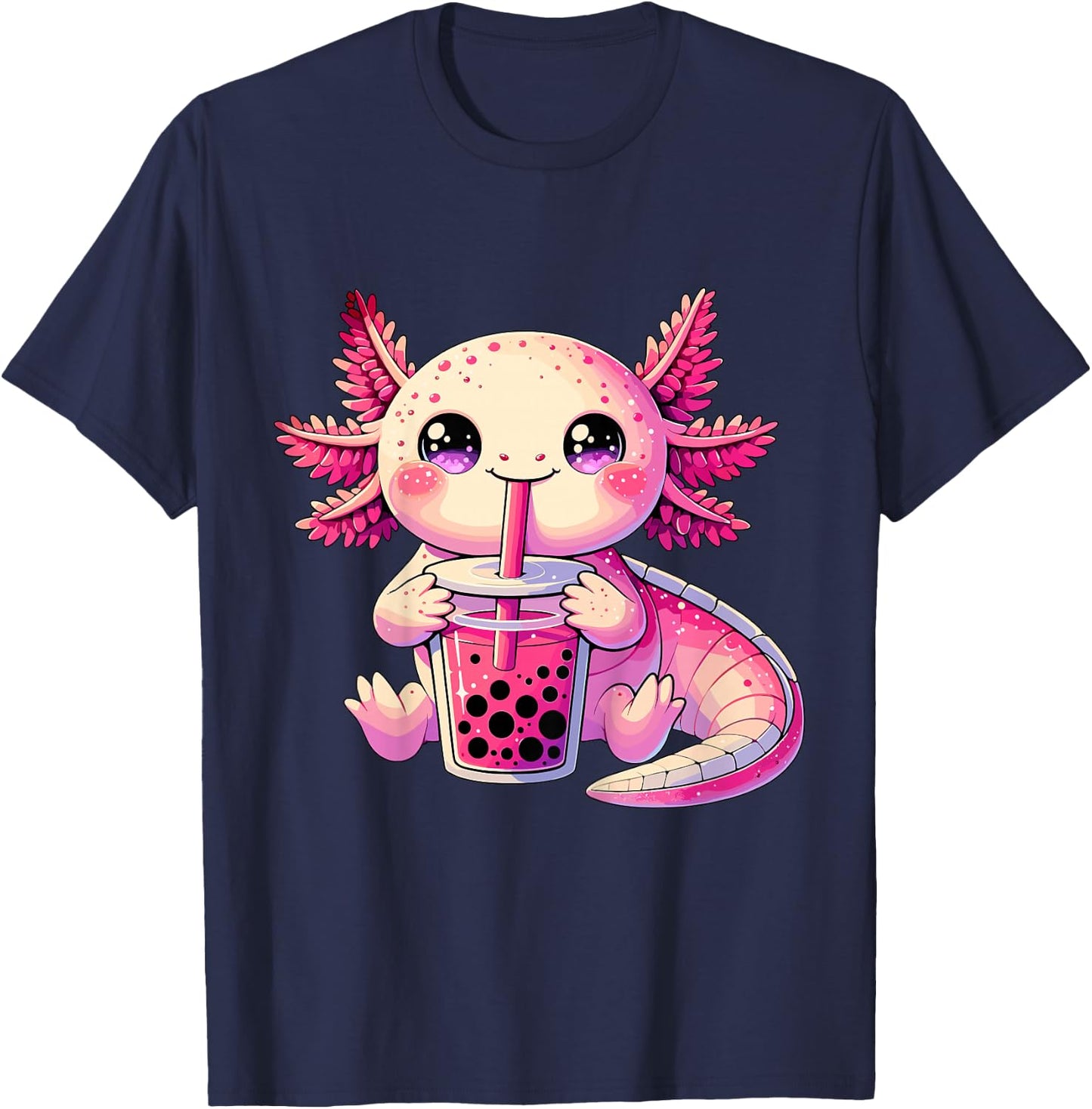 Axolotl Bubble Boba Tea Cute Kawaii Axolotl T-Shirt - T-Shirt | Navy