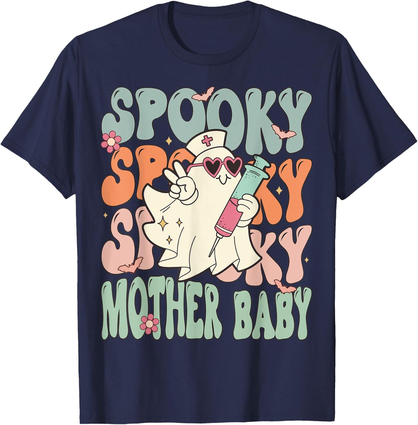 Spooky Mother Baby Nurse Halloween Postpartum Nurse T-Shirt - T-Shirt | Navy
