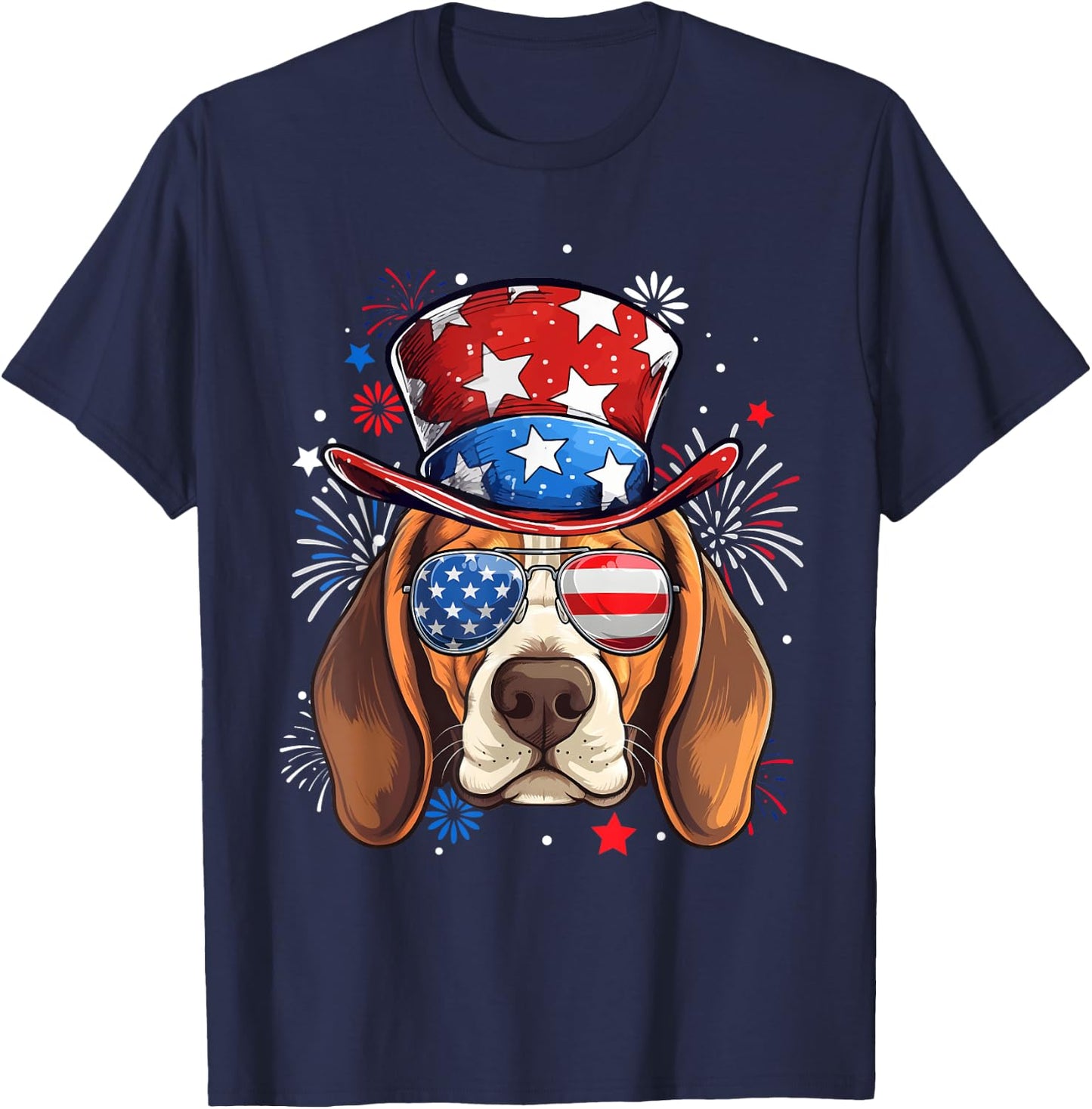 Beagle Patriotic USA Flag 4th Of July Dog Lover Women Kids Men T-Shirt - T-Shirt | Navy
