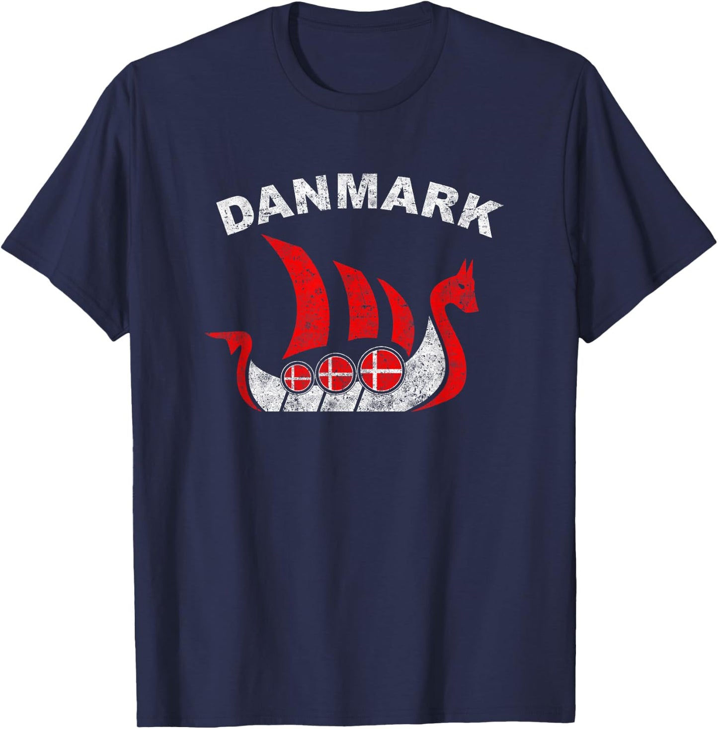 Danmark Viking Ship T Shirt Denmark Flag colors T-Shirt - T-Shirt | Navy