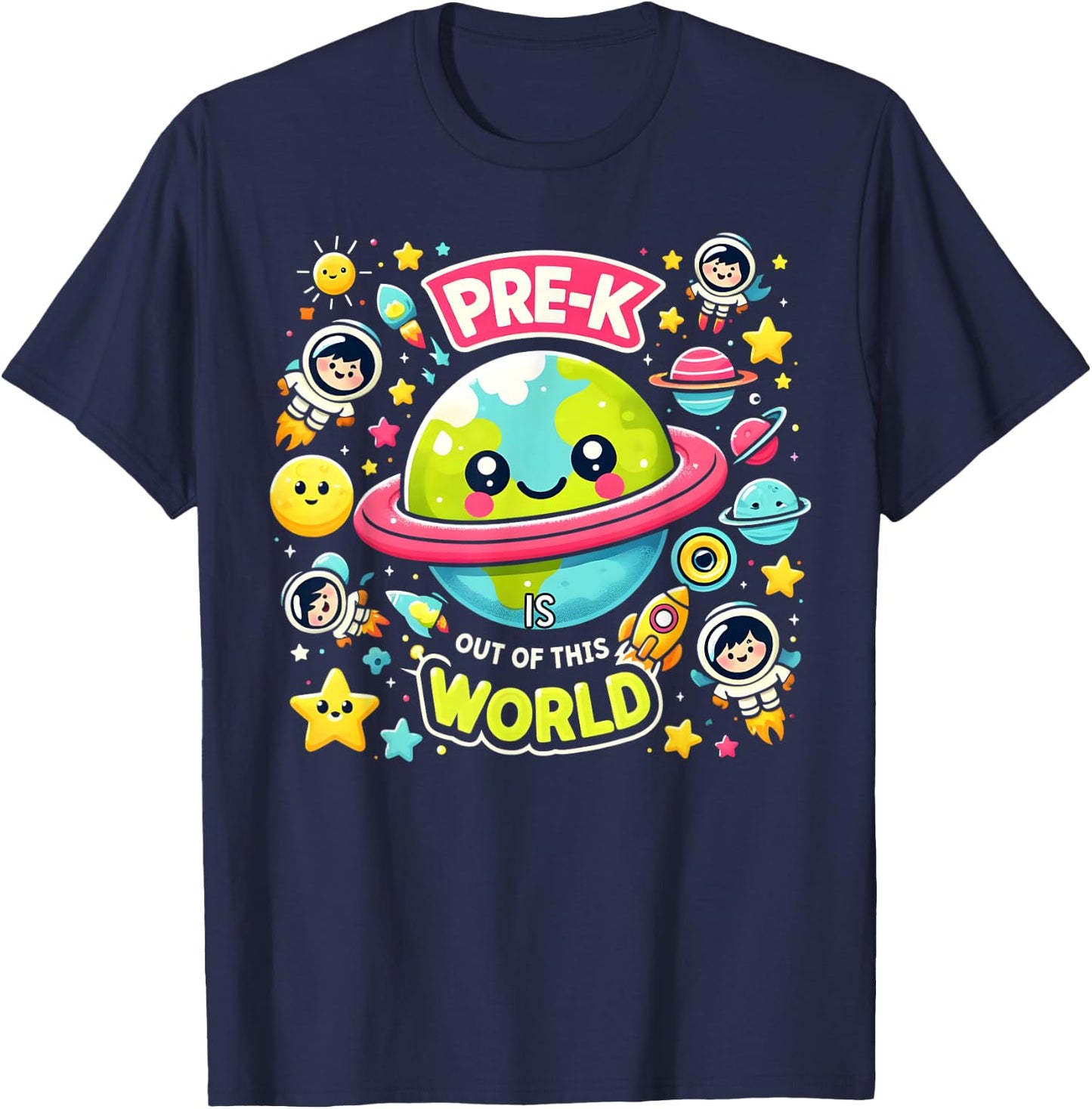 Pre-K Is out Of This World Space Planets Teacher T-Shirt - T-Shirt | Navy