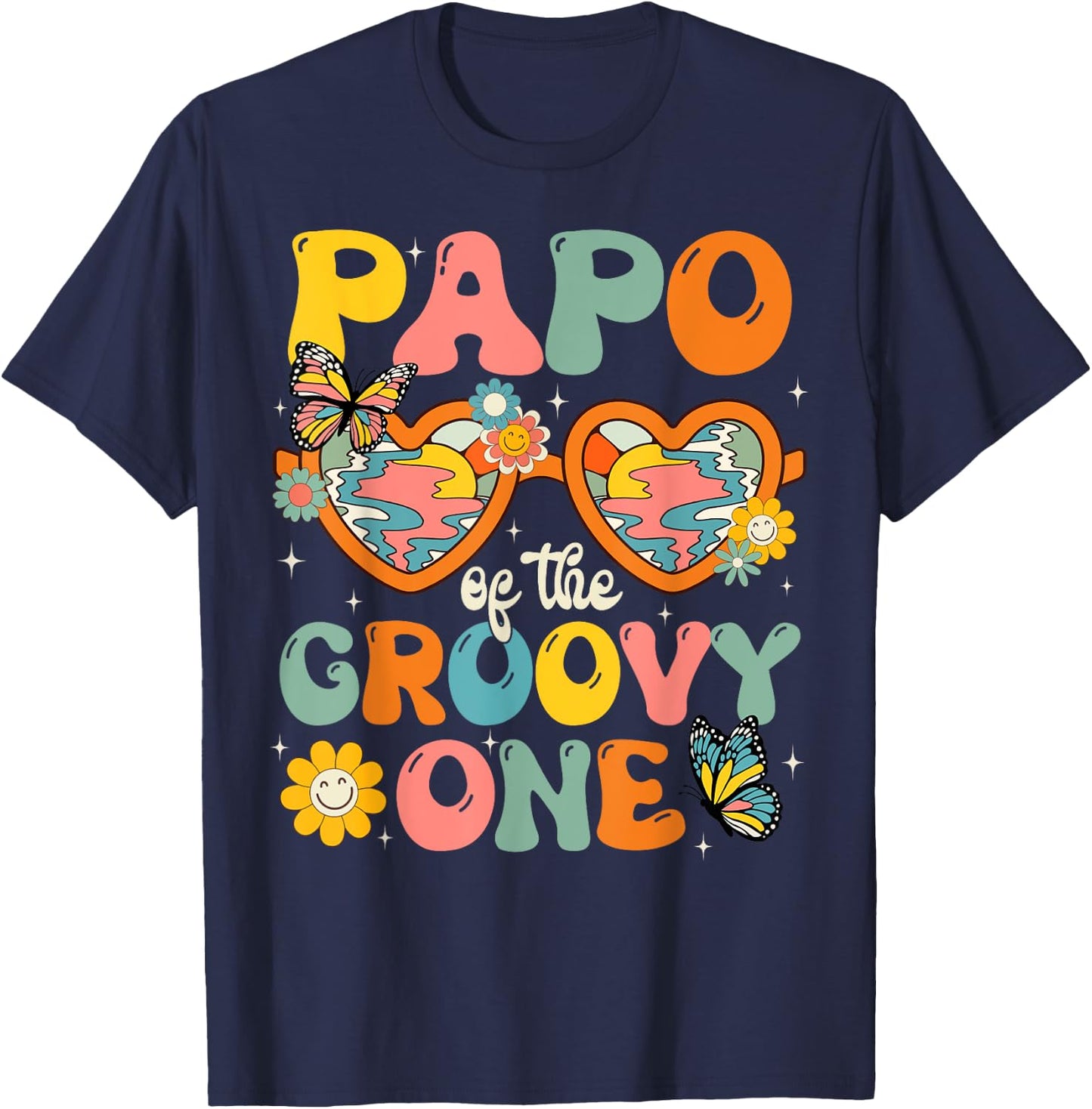 Papo of the Groovy One Glasses Birthday Party T-Shirt - T-Shirt | Navy