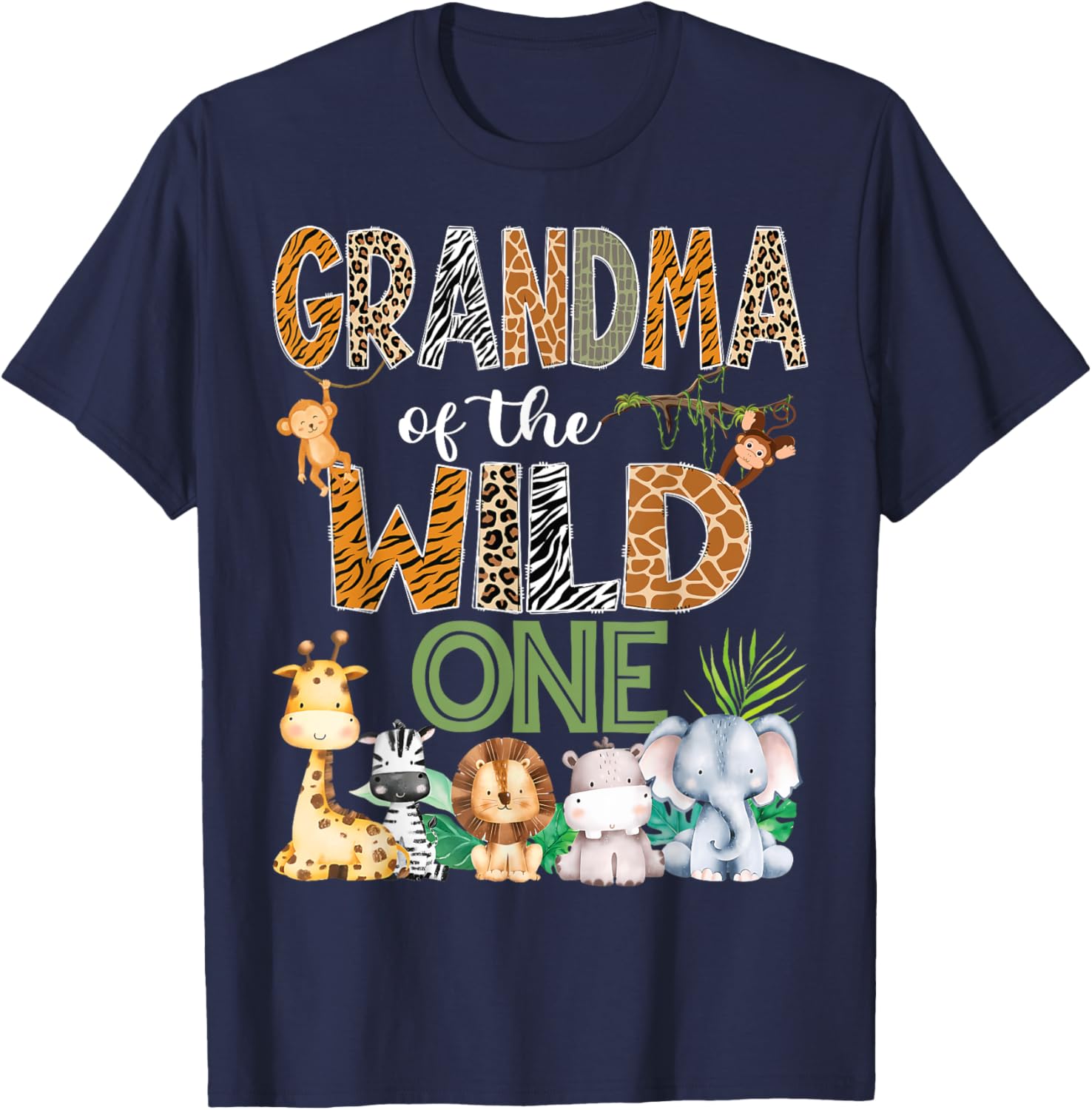 Grandma Of The Wild One 1St Birthday Safari Zoo Jungle T-Shirt - T-Shirt | Navy
