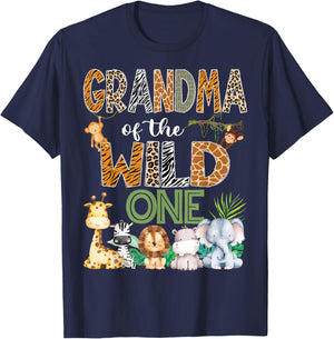 Grandma Of The Wild One 1St Birthday Safari Zoo Jungle T-Shirt - T-Shirt | Navy