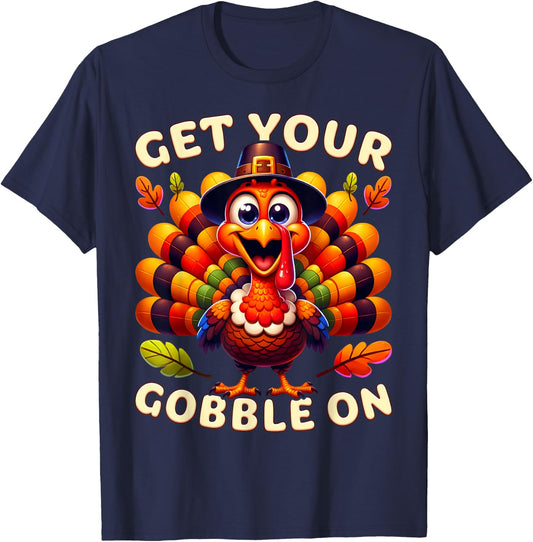Thanksgiving Funny Pilgrim Turkey Get Your Gobble On T-Shirt - T-Shirt | Navy