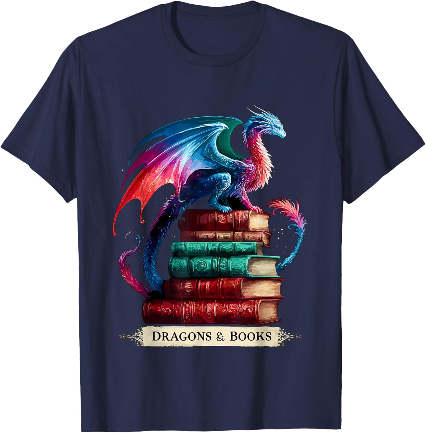 Dragons and Books Dragonworm Book lover Reading T-Shirt - T-Shirt | Navy