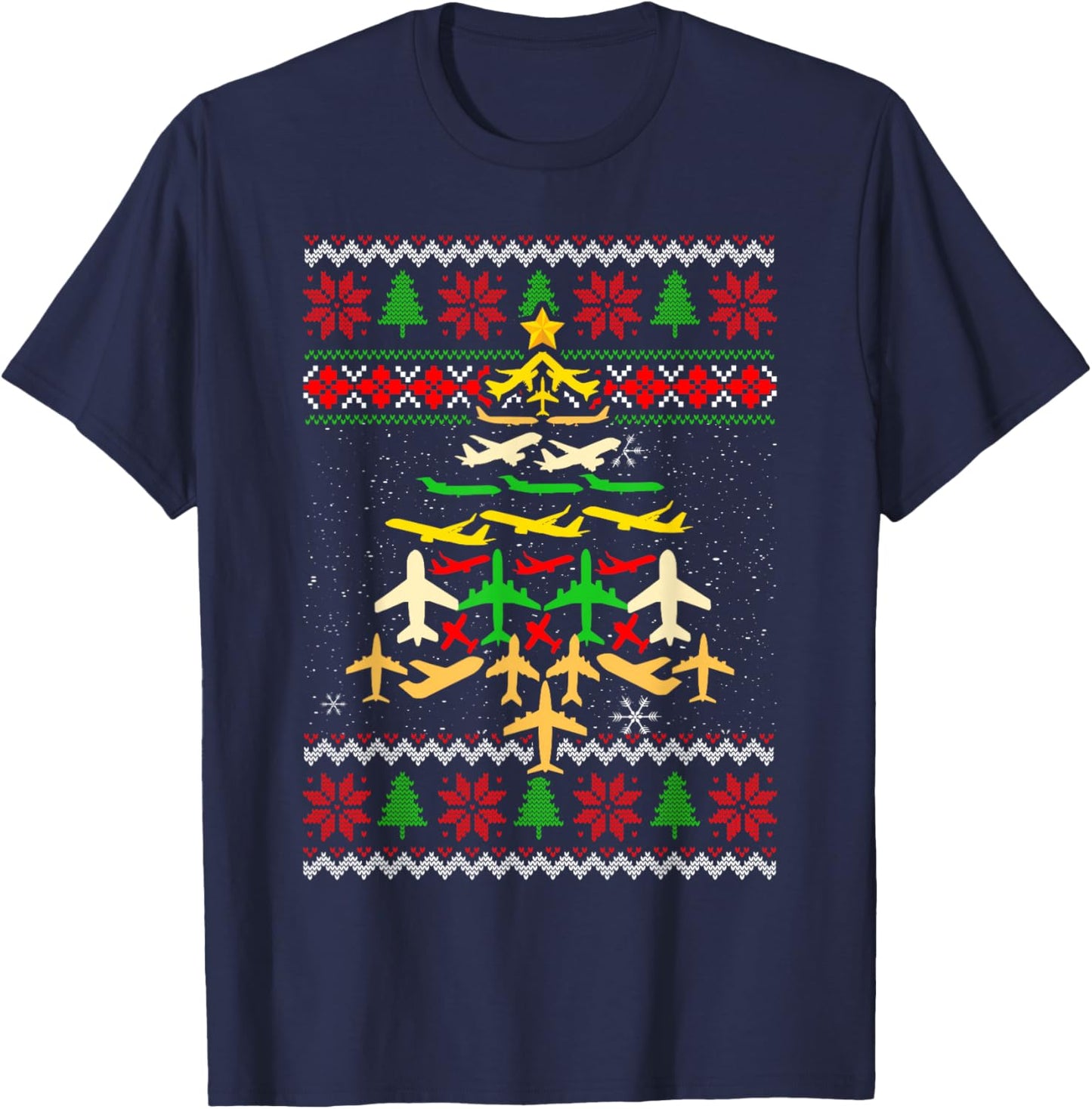 Airplane Christmas Tree Ugly Xmas Sweater Decoration Pilot T-Shirt - T-Shirt | Navy