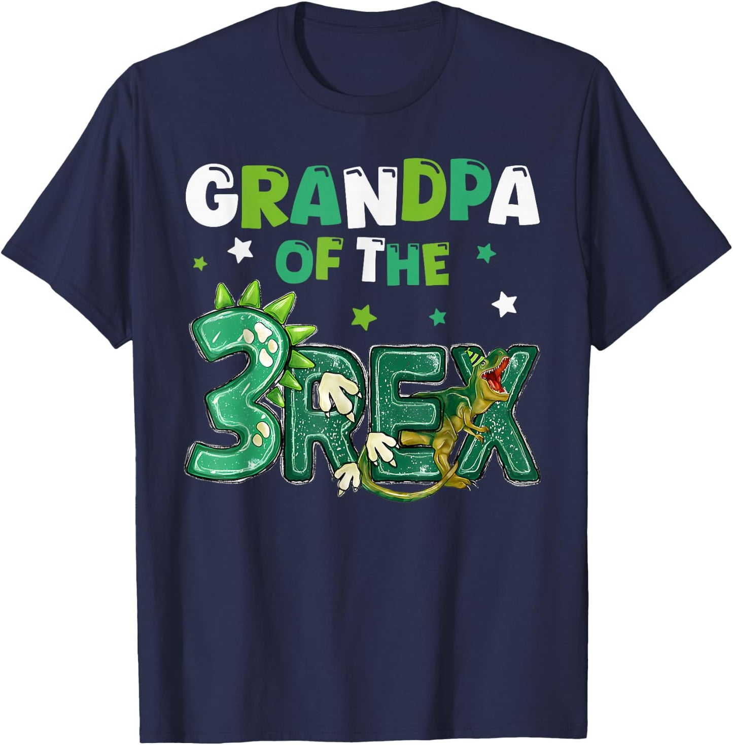 Grandpa of the Three Rex Birthday Dinosaur Family Matching T-Shirt - T-Shirt | Navy