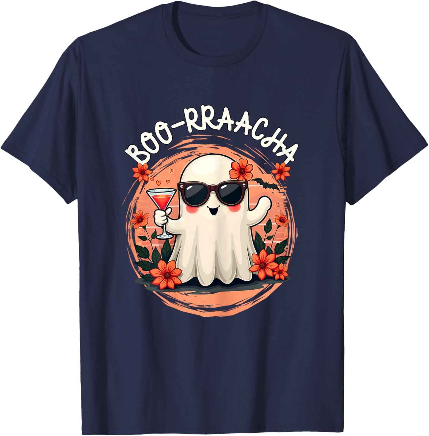 Cute Halloween Ghost Boo-Rraacha Ghost Drinking Boo Racha T-Shirt - T-Shirt | Navy